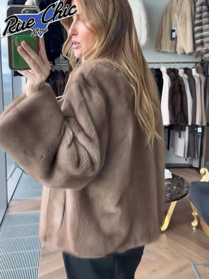 Collarless Long Sleeve Faux Fur Coats Women Brown Open Front Plush Warm Outerwear 2026 Lady Casual Loose Furry Daily Jackets New
