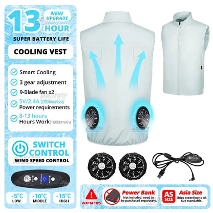 2026 Cool Vest Wearable Cooling Fan Vest Air-conditioned Clothes Cooling 13 Hours for High Temperature Work Fishing Vest Hiking