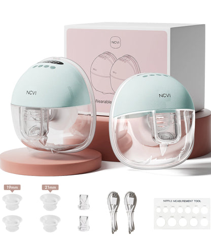 NCVI 2Pack Wearable Breast Pump Hands-Free 1500mAh Battery Quiet LED Display 4 Modes 9 Levels 300mmHg Suction Anti-Leakage 19-24mm Flanges for Nursing Moms