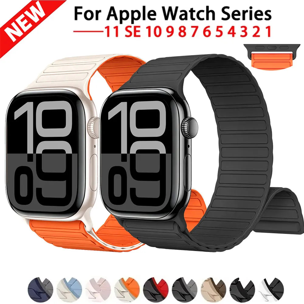 Silicone Strap For Apple Watch 46mm 42mm 49mm Magnetic Band For iWatch Ultra 3 2 Series 12 11 10 9 8 7 6 5 SE Bracelet Correa