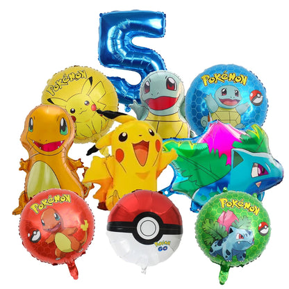 10pcs Cartoon Pokemon Pikachu Themed Aluminum Foil Balloons - Ideal for Charmander Squirtle Bulbasaur Birthday Party Supplies!