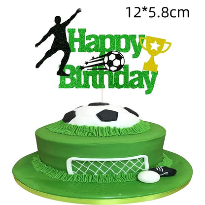 Green Football Cake Flag Topper Happy Birthday Cake Flags Soccer Birthday Sports Party Cake Baking Decor
