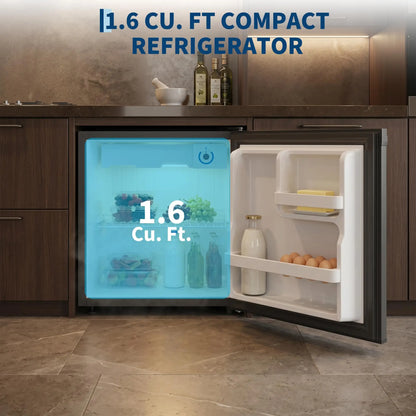 1.6 Cu. ft. Mini Refrigerator Single-Door Compact Fridge with Freezer with LED Adjustable Shelves for Dorm, Office, Bedroom, Kitchen, Bar