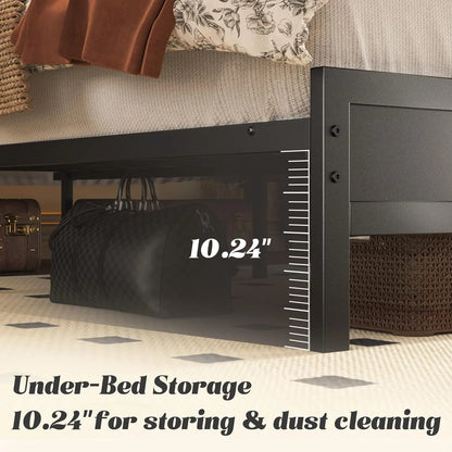 Fluest Queen Bed Frame with Headboard & Footboard, Bed Frame with Built-in Charging Station LED Light, Storage Shelf，Customized