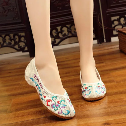 Fashion Ethnic Chinese Style Women Shoes Hanfu Single Canvas Zapatos Elegant Casual Vintage Woman Embroidered Cloth Shoes