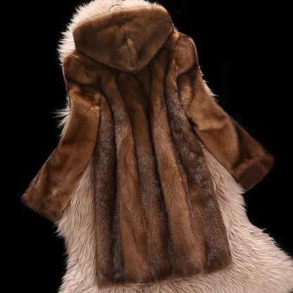 Hooded Long Faux Fur Coat Women Autumn Winter Large Jacket Overcoat Turn Down Collar Thick Coat Warm Jackets Maxi Coats