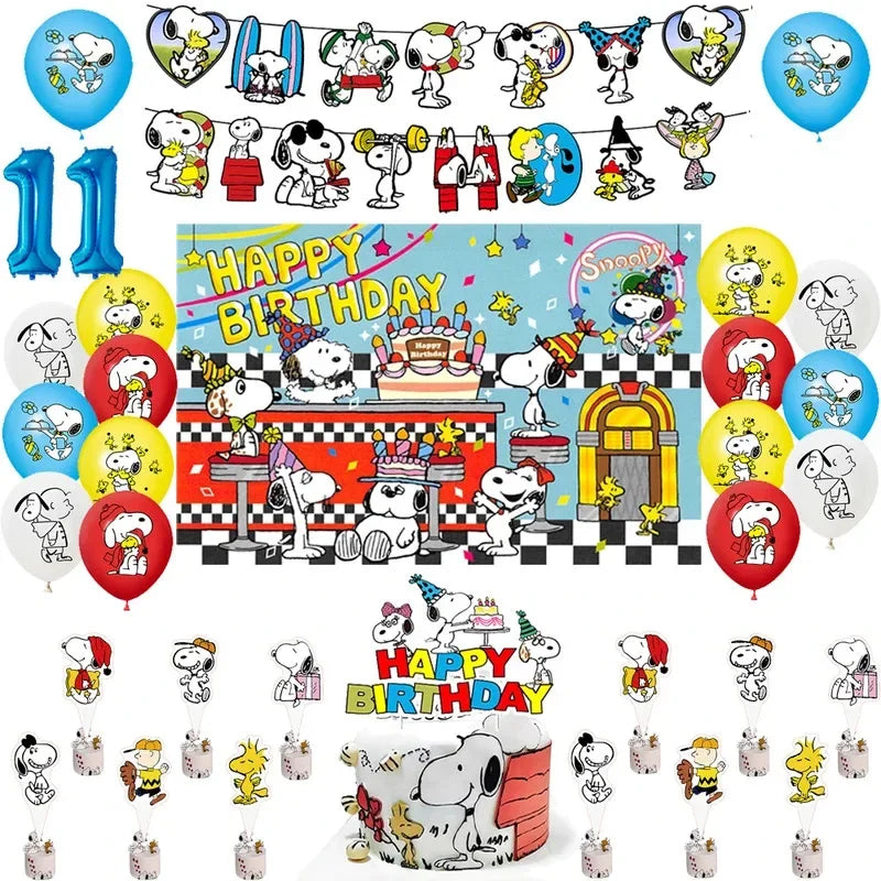 Happy Birthday Party Decorations Dog Banner Flag Foil Latex Balloons White Anime Supplies Baby Boy Girl Kids Cute Toy Gifts