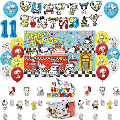 Happy Birthday Party Decorations Dog Banner Flag Foil Latex Balloons White Anime Supplies Baby Boy Girl Kids Cute Toy Gifts