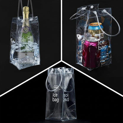 1/2/4PCS ICE Bags PVC Transparent Cooler Clear Pouch Ice Bucket Wine Champagne Bottle Chiller With Carry Handle Drink Bottle