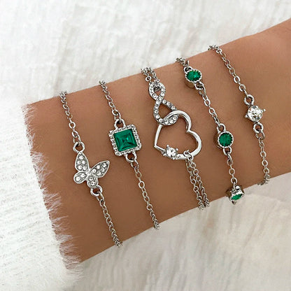 5PCS/Set Rhinestone Butterfly Bracelet Set for Women Korean Fashion Designer Adjustable Bead Bracelet Luxury Original Jewelry