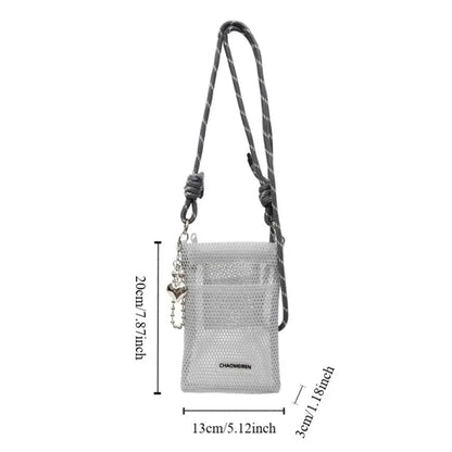Cute Korean Nylon Mesh Wallet Teenager Hollow Shoulder Purse Bags Crossbody Solid Color Mobile Phone Bag Travel