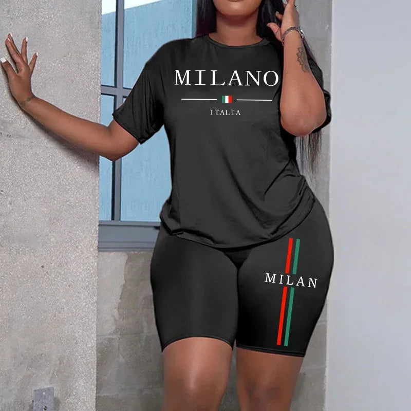 2026 Popular Women's T-shirt Shorts Tracksuit High Quality Summer Home Outdoor Casual Sport 2pcs Set Gym Fitness Outfits