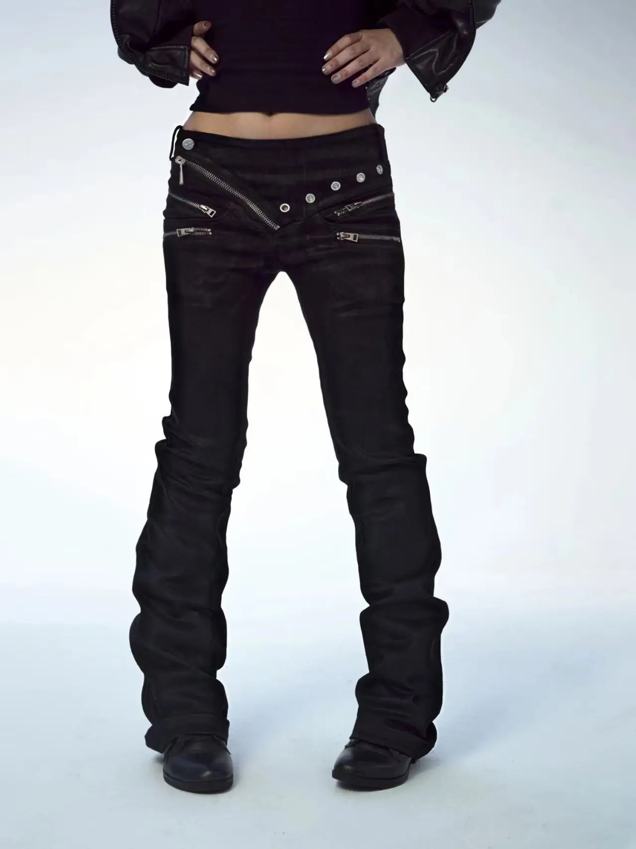 American Retro Dark Punk Style Women Jeans New Street Harajuku High Street Splicing Zipper Floor Pants