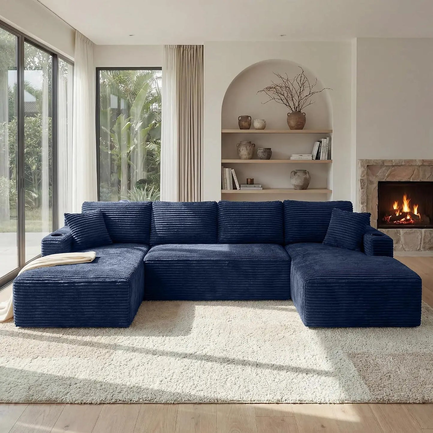 125" Oversized Cloud Boneless Couch with Chaise, Modern Modular Sofa with Deep Seat, Corduroy Upholstered U Shaped, Customized