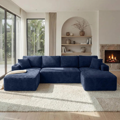 125" Oversized Cloud Boneless Couch with Chaise, Modern Modular Sofa with Deep Seat, Corduroy Upholstered U Shaped, Customized