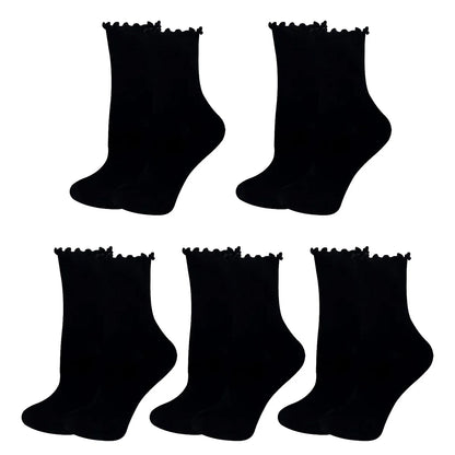 1/5 Pairs Women Ruffle Frilly Socks Black White Novelty Funny Ankle Socks Cute Solid Breathable Fashion Crew Socks