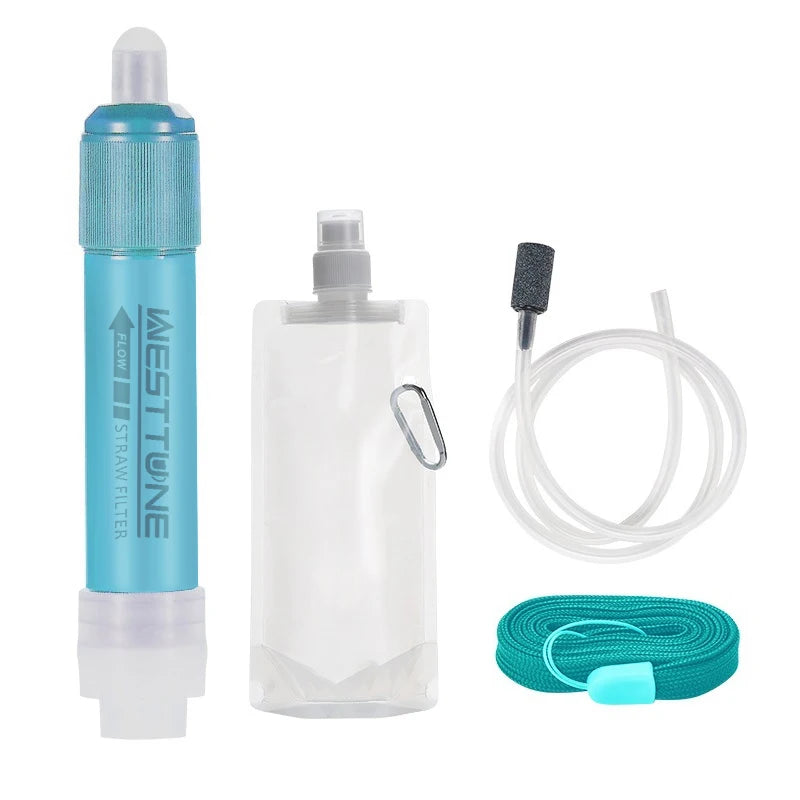 Mini Camping Purification Water Filter Straw TUP Carbon Fiber Water Bag for Survival or Emergency Supplies