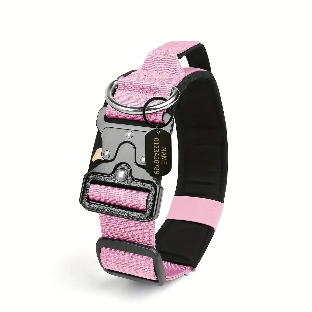 Personalized Tactical Dog Collar Adjustable Military Training Nylon Dog Collar with NamePlate Metal Buckle for Dogs