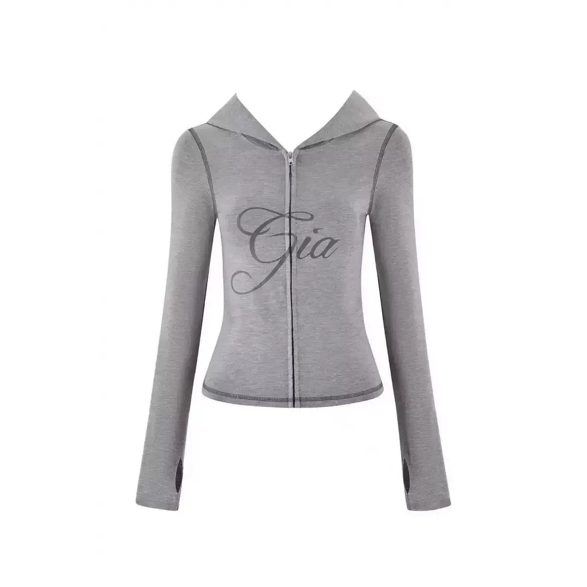 Gia Straight Shoulder Slim Letter Print Slim Hooded Zipper Short Jacket Sports Casual Pants Set