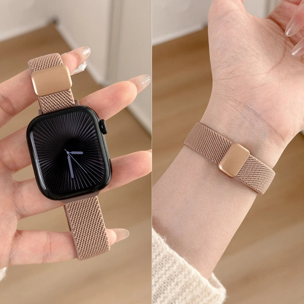 Magnetic Elastic Nylon Strap for Apple Watch Band Women 11/10/9/8/7/6/5 38mm 40mm 41mm 42mm 44mm 45mm 46mm