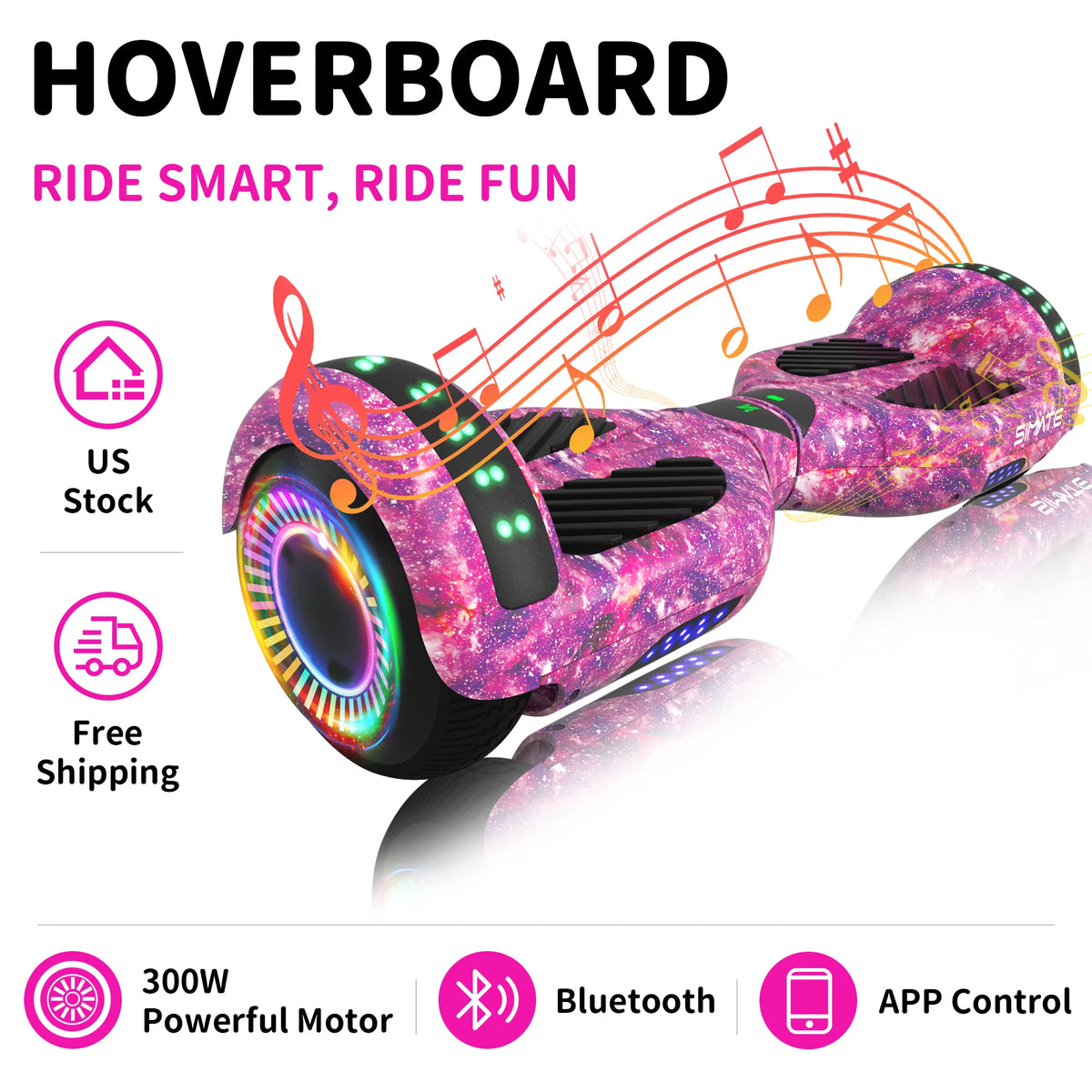 SIMATE P6 Hoverboard, 6.5" Self Balancing Scooter, All Terrain Hover Boards with Bluetooth, APP Control and LED Lights for Kids Adults