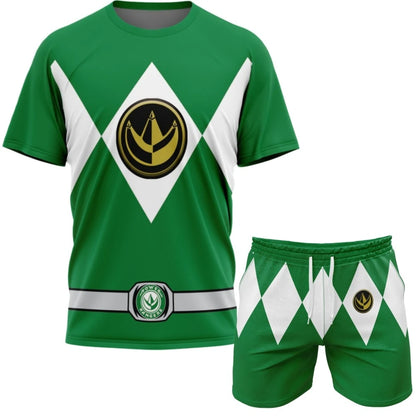 2026 Summer New Bandai Power Rangers Tee Shorts Men Women Oversized Breathable Quick Drying Fitness Running Sportswear Set ﻿