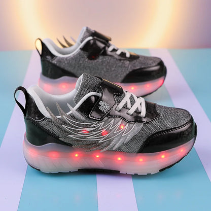 Kids' Light-up Roller Skates, 4-wheel Skate Shoes With Rechargeable LED Lights, Casual Breathable Sports Shoes for Students, Detachable Wheels
