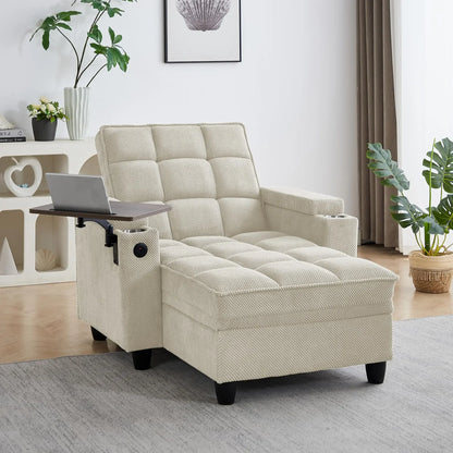 hansones 65'' 3-in-1 Folding Convertible Sofa Bed, Pullout Sofa, Modern Chenille Fabric, 360° Swivel Side Table, Easy Assembly,
