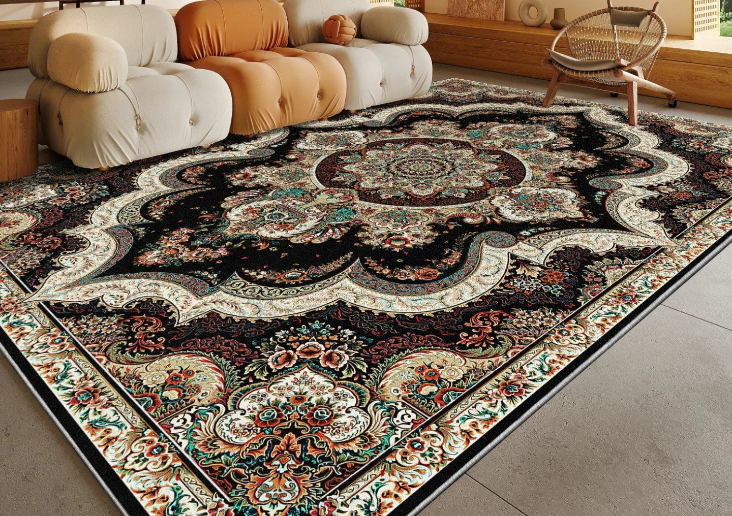 Ethnic Style Bedroom Decor Retro Carpet Light Luxury Carpets for Living Room Washable Lounge Soft Floor Mat Anti-slip Study Rug