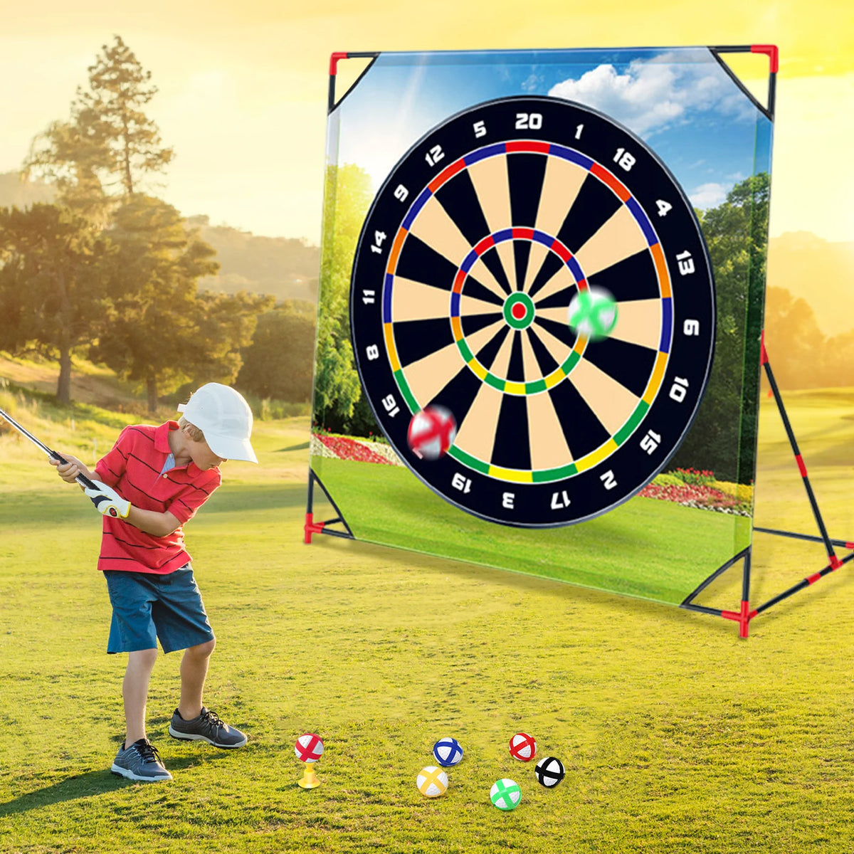 Golf Chipping Game Mat For Kids Golf Putting Mat Set Mini Vertical Golf Hitting Mat Golf Dartboard Practice Training Aid Trainer