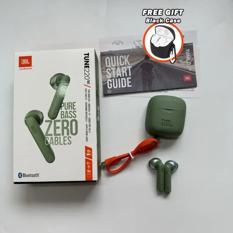 Original JBL Tune 220TWS Wireless Bluetooth Earphones Stereo Earbuds with Bass Sound, Noise Reduction Mic Headset JBL T220 tws