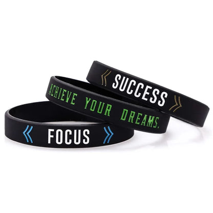 1pc/3pcs Motivational Quotes Success Achieve Focus  rubber bracelet silicone wristband