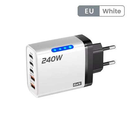 240w Gan Fast Charger With Led Light 5 In 1 2usb+3type-C Multi Port Phone Charger For Iphone15-17Series Samsung Huawei Xiaomi 15
