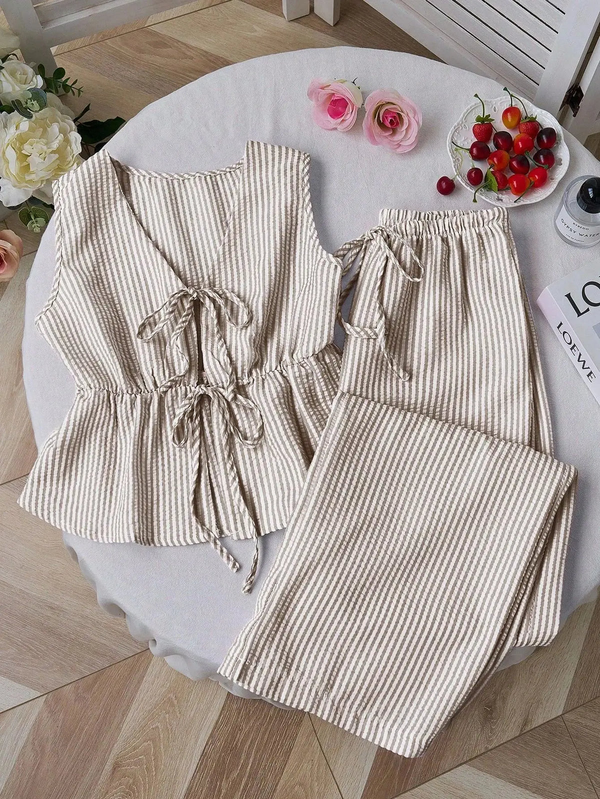 Solid Cami Wide Leg Pants Set | Tie Waist Loose Fit | Summer Two Piece Casual Outfit
