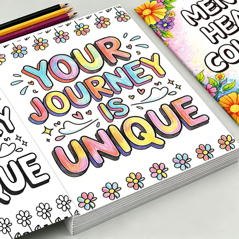 Mental Health Coloring Book 32 Pages, Floral Themed Mindful Stress Relief Coloring Pages for Adult Anxiety Relief