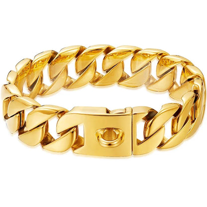 32mm Strong Stainless Steel Cast Gold Dog Collar Solid Buckle Necklace Bully Fighting Large Dog Dog Chain