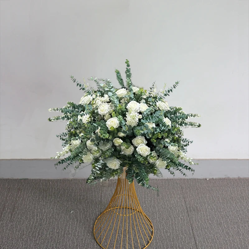 70/60/30cm White Rose Green Plants Leaf Artificial Flower Ball Wedding Table Centerpiece Decor Marriage Banquet Road Lead Floral
