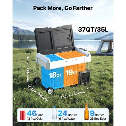 SucceBuy Car Refrigerator -4°F to 68°F Truck Refrigerator with APP Control Wheels & Dual Zone 37/48/58QT Cars Cooler for RV Boat