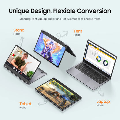 2 in 1 Laptop Computer,15.6" 8GB 256GB Touchscreen , AMD Ryzen R3 3200U, Radeon Vega 3, 1920x1080 FHD Display Blacklit Keyboard