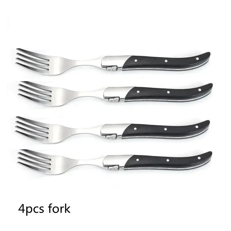 2-10pcs Laguiole Steak Knifes Dinner Knives Black Wood Handle Dinnerware Stainless Table Knife and Fork Wooden Tableware Cutlery