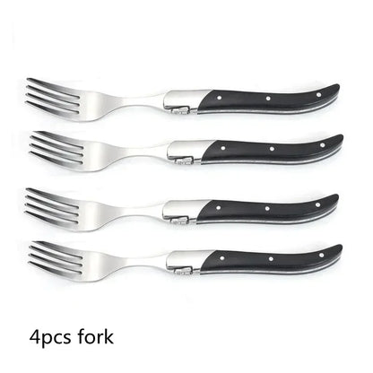 2-10pcs Laguiole Steak Knifes Dinner Knives Black Wood Handle Dinnerware Stainless Table Knife and Fork Wooden Tableware Cutlery