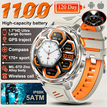 New T-REX3 Ultra 1100mAh Battery SmartWatch 10ATM Waterproof GPS Compass Flashlight 1.7" AMOLED HD Call Sports Smart Watch Men