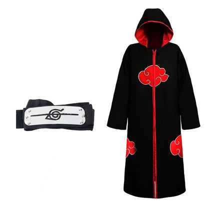 Anime Ninja Cosplay Akatsuki Cosplay Costume Uchiha Itachi Red Cloud Cloak Robe Cloak Headband Props Halloween Clothe