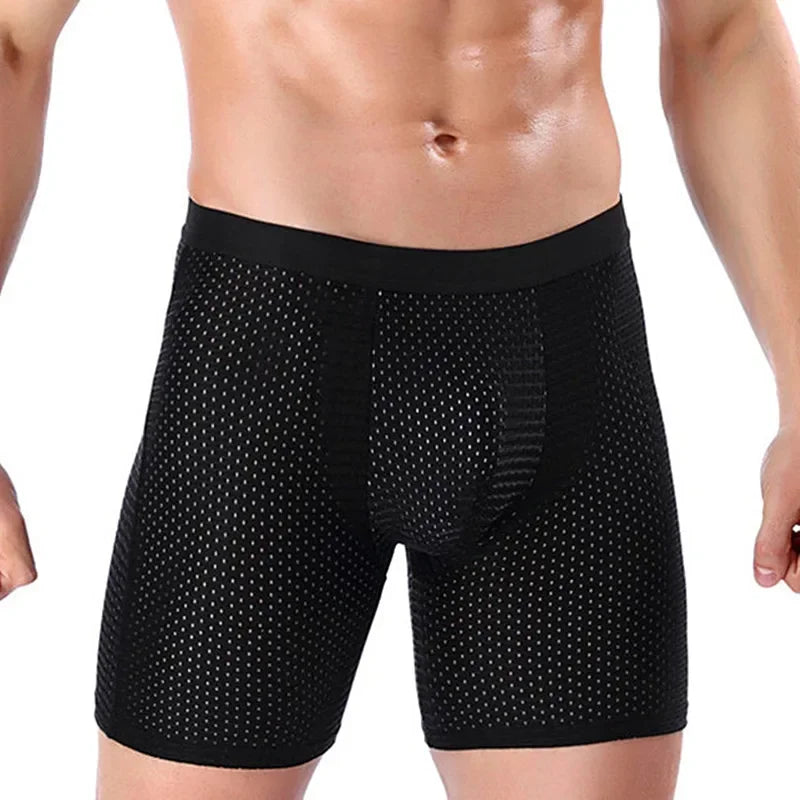 2025 Boxers Briefs Man Ice Silk Shorts Underpants Male Large Size Men's Mesh Panties Breathable Long Boxer For Mens Underwear