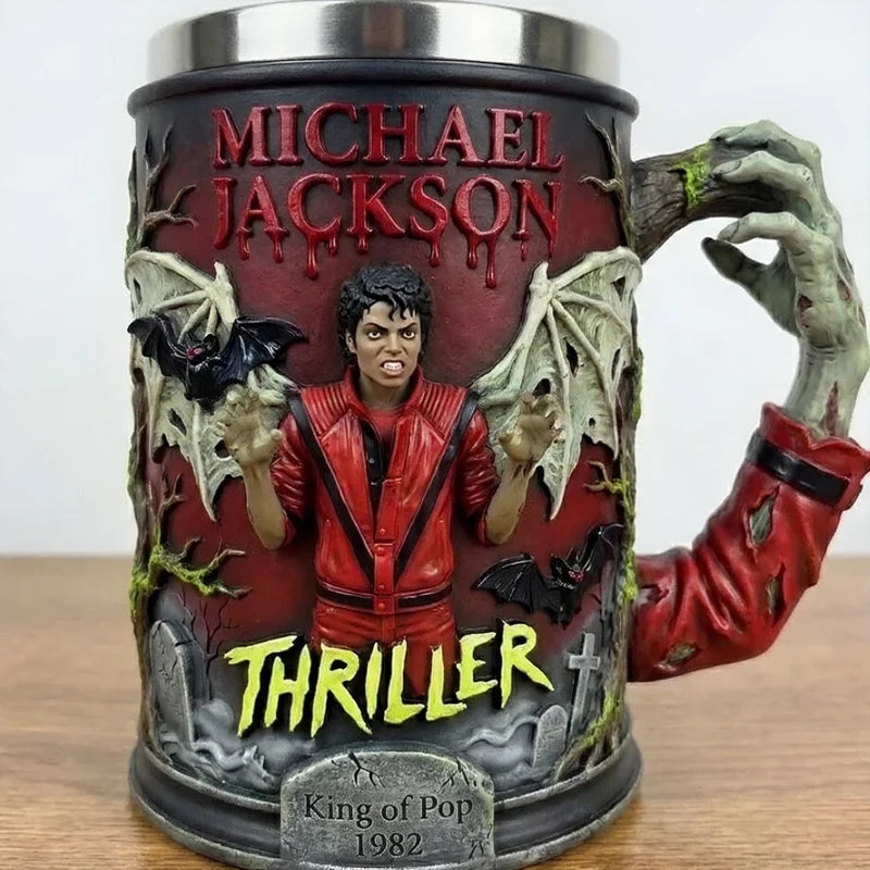 Unique Spark Plug Michael Jackson 3D Resin Mug Stainless Steel Inner Liner Creative Collectible Coffee Cup Home Drinkware Gift
