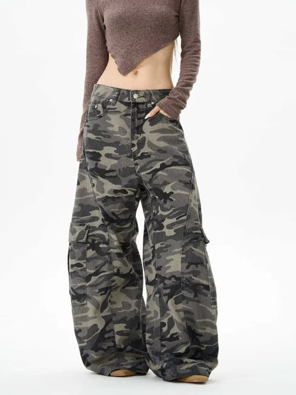 2025 Trashy Y2K Streetwear Camouflage Baggy Cargo Jeans Pants For Women 90S Vintage Clothing Wide Leg Underwear Lady Trousers