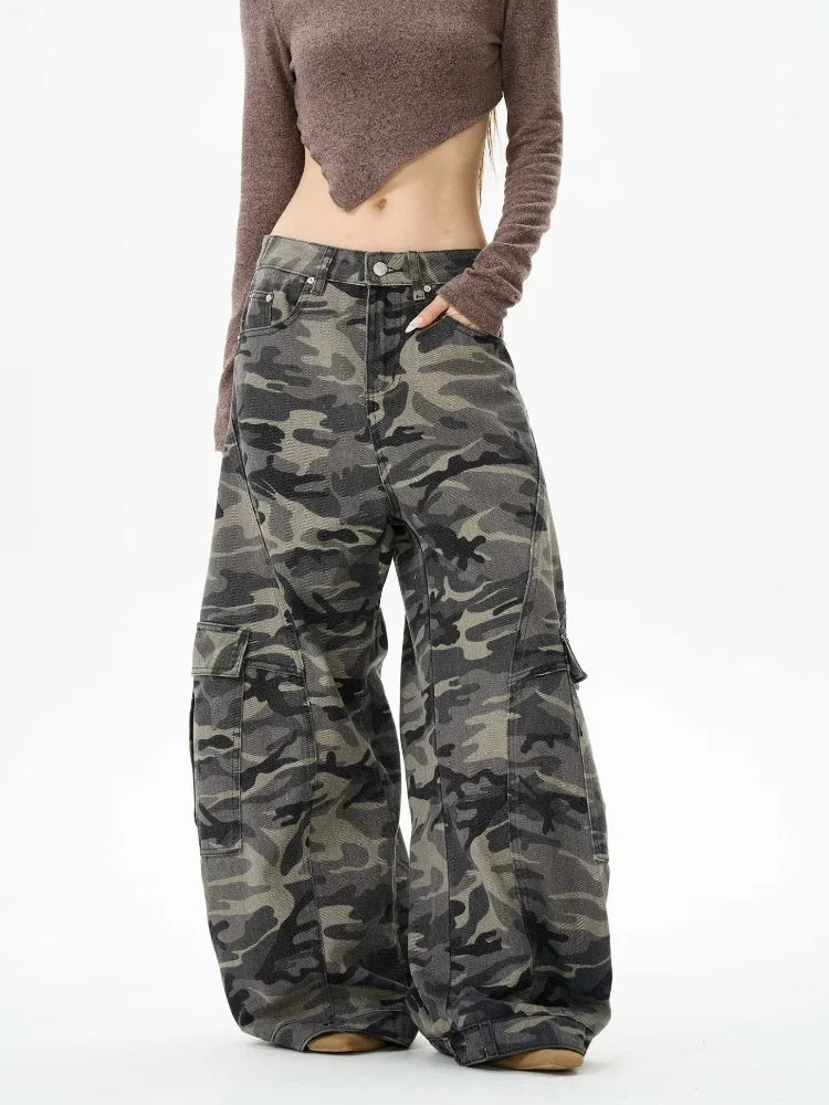 2025 Trashy Y2K Streetwear Camouflage Baggy Cargo Jeans Pants For Women 90S Vintage Clothing Wide Leg Underwear Lady Trousers