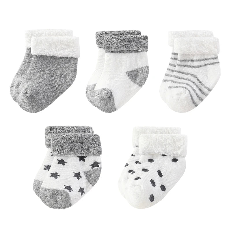 Kiddiezoom 5 Pairs/Set Four Seasons 0-12Months Fashion Newborn Baby Boy Girl Socks 100%Cotton Soft Infant Accessories