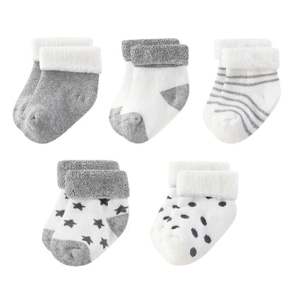 Kiddiezoom 5 Pairs/Set Four Seasons 0-12Months Fashion Newborn Baby Boy Girl Socks 100%Cotton Soft Infant Accessories