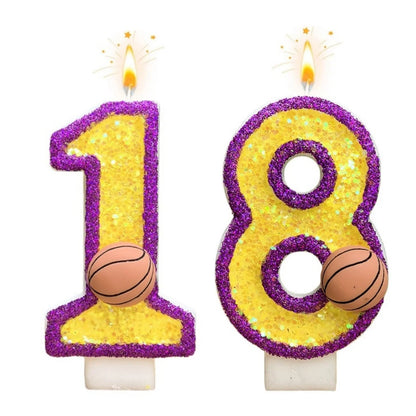 New 0-9 Number Birthday Candles Original Purple Edged Gold Basketball Birthday Cake Digital Party Anniversary Candle Decoration